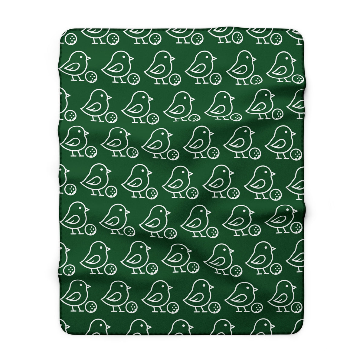 Little Birdie Sherpa Fleece Blanket Forest Green Bird Print Plush Ivory Backing