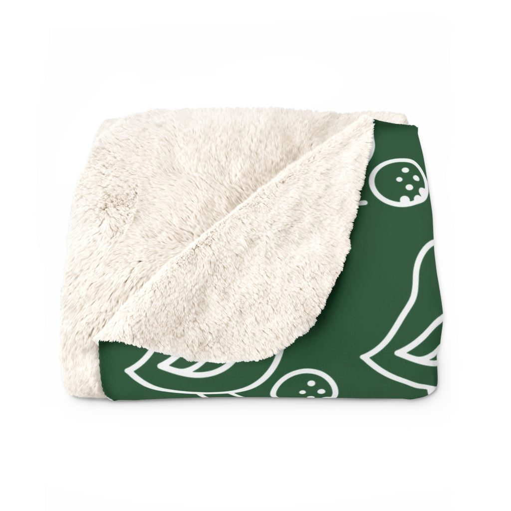 Little Birdie Sherpa Fleece Blanket Forest Green Bird Print Plush Ivory Backing