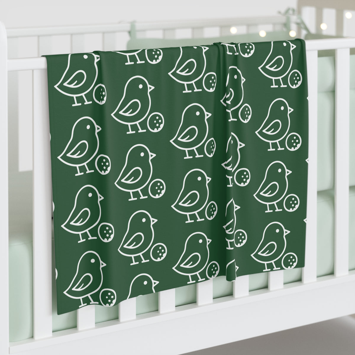 Forest Green Bird Print Baby Swaddle Blanket Lightweight Jersey Polyester