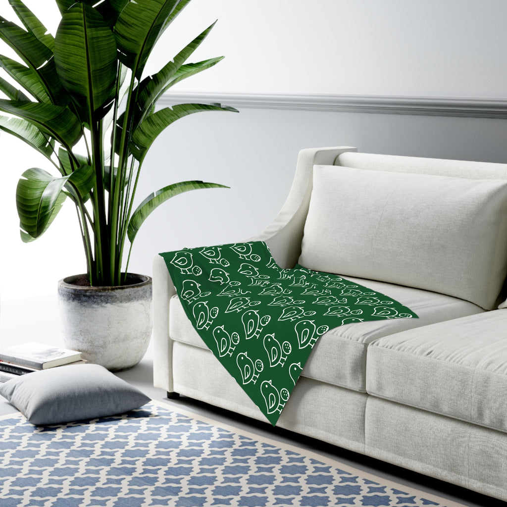 Forest Green Bird Print Baby Swaddle Blanket Lightweight Jersey Polyester